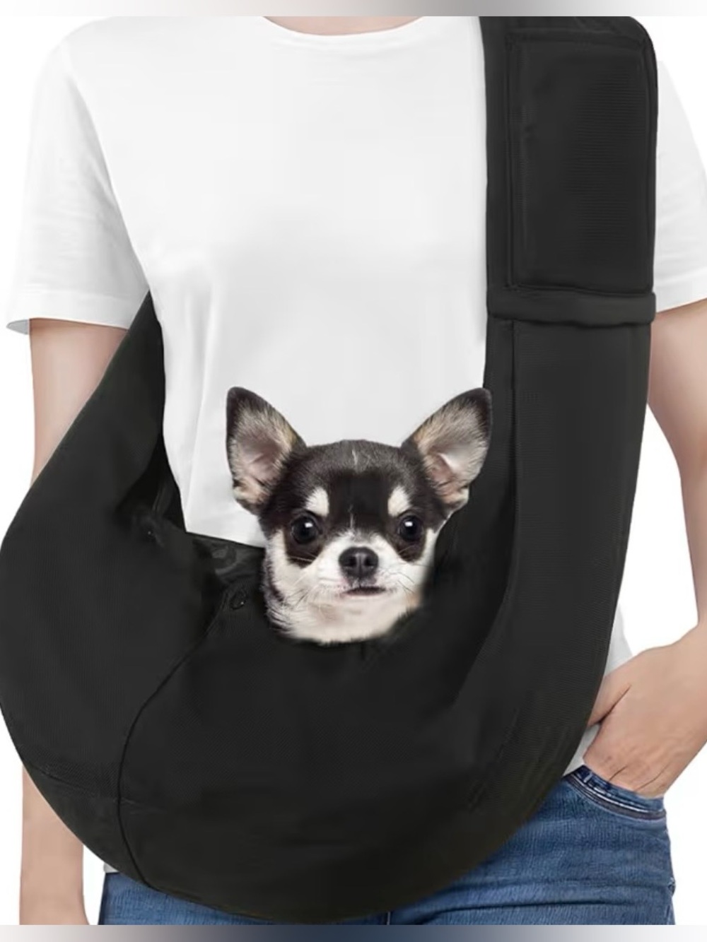 Small Dog Sling Carrier with harness attachment  Comfortable and  Hands-Free